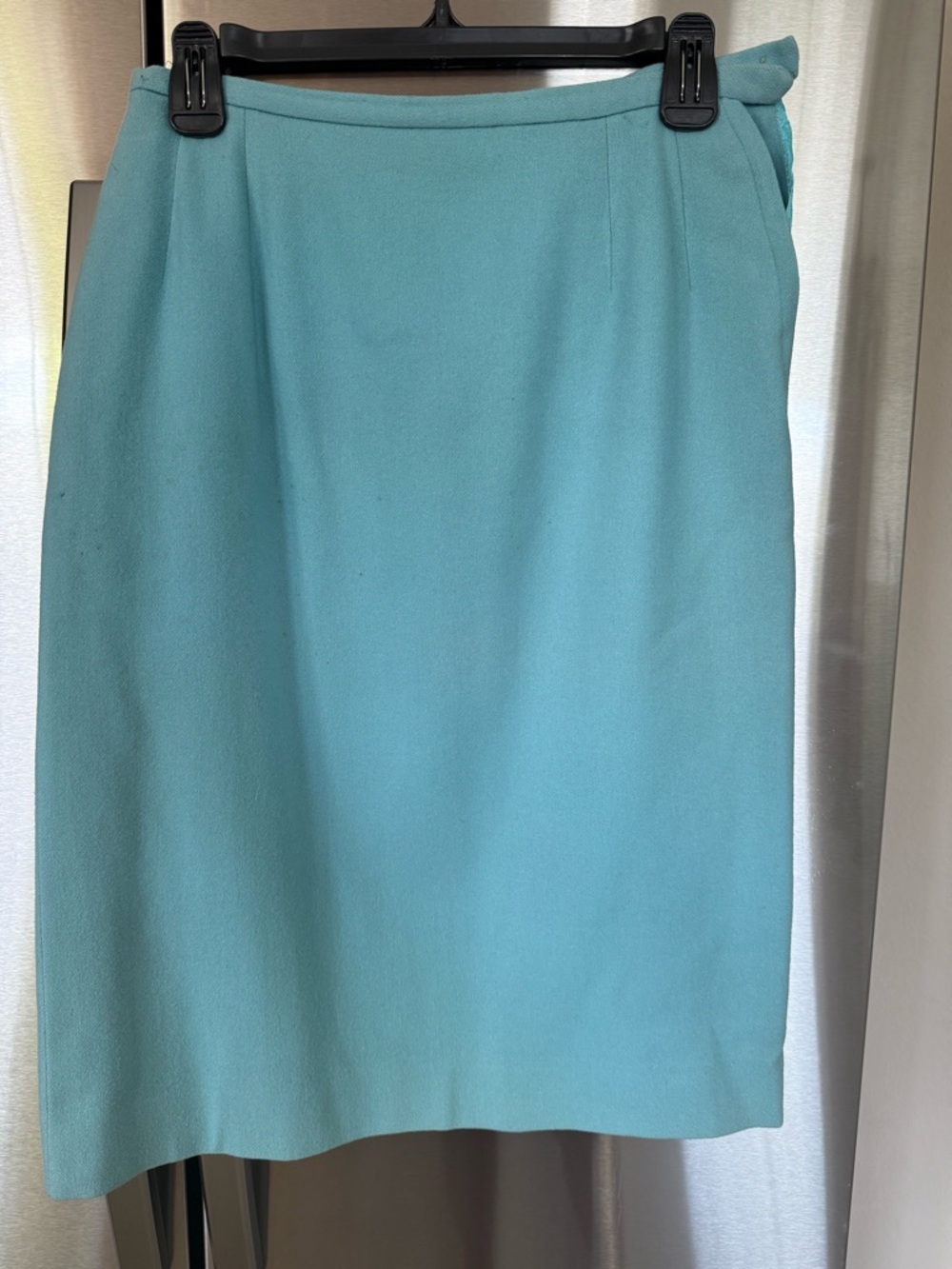 Vintage Sportempos Suburbia 100% Pure Virgin Wool Teal Blue Pencil Skirt